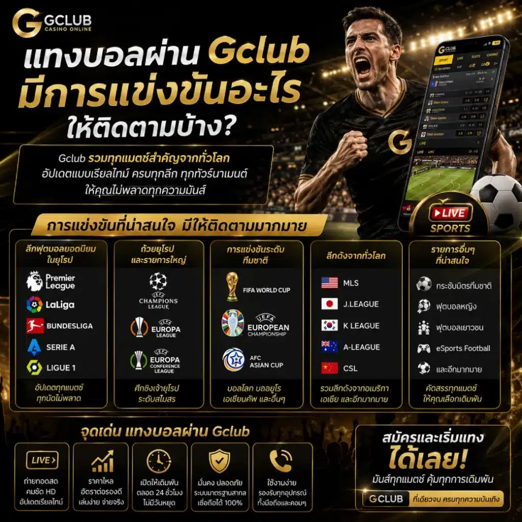 แทงบอลออนไลน์ผ่าน Gclub มีการแข่งขันอะไรให้ติดตามบ้าง